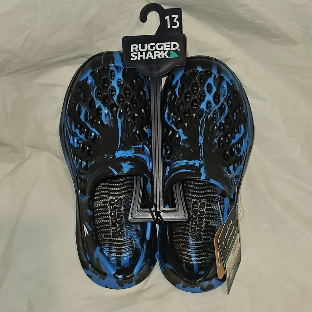 Rugged Shark Kids Size 13 Blue-Black Slip On Floatable Water Sneakers New